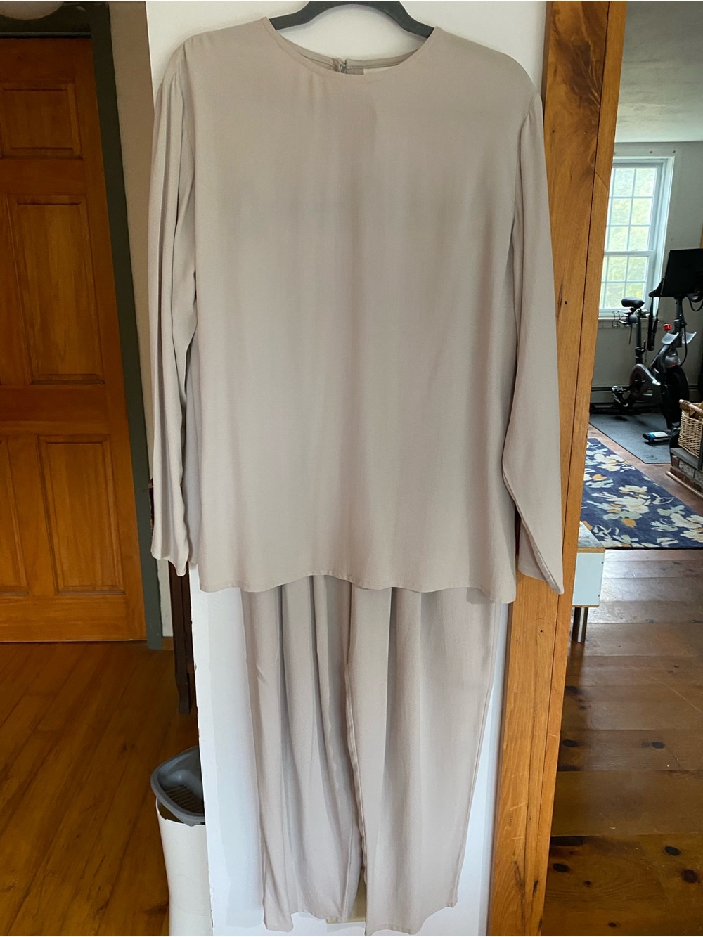 Eileen Fisher Light Grey Wide-Leg 100% silk Jumpsuit